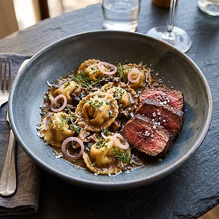 Beef Stroganoff Agnolotti with Ribeye