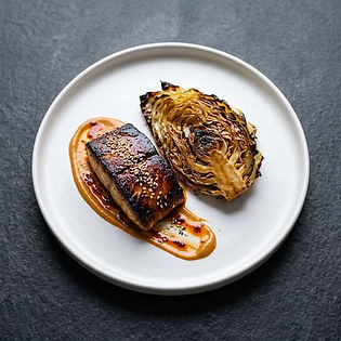 Sweet Cabbage, Cod & Tahina Harra