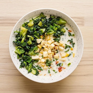 Jamaican Callaloo with Parsnip Milk, Kale & Bok Choy