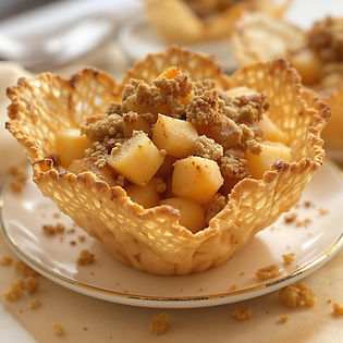 Lacy Brandy Snaps with Apple Crumble