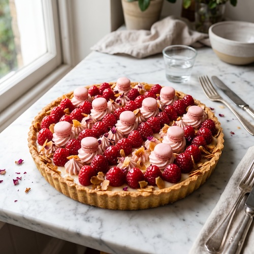 Rose, Lychee and Raspberry Fruit Tart