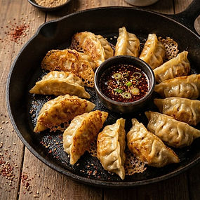 Mushroom and Kimchi Filled Dumplings with a Chili Dipping Sauce