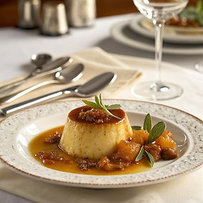 Rum and Raisin Flan with Pineapple-Sage Marmalade