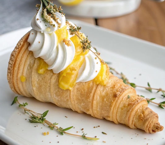 Lemon Curd and Thyme Meringue Cream Horn