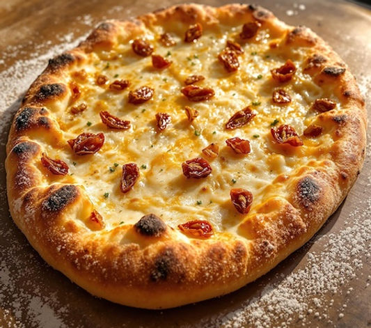 Tomato, garlic and Parmesan flatbread
