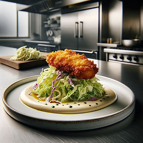 Chicken Katsu with Caviar Butter Sauce and Pickled Cabbage