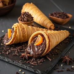Dark Chocolate Salted Mousse with Clementine Curd Cream Horns