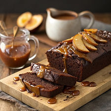 Chocolate Quick Bread with Salted Caramel and Caramelized Pears