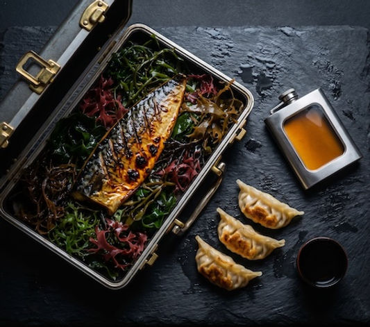 Barbecued Mackerel, Gyoza & Dashi