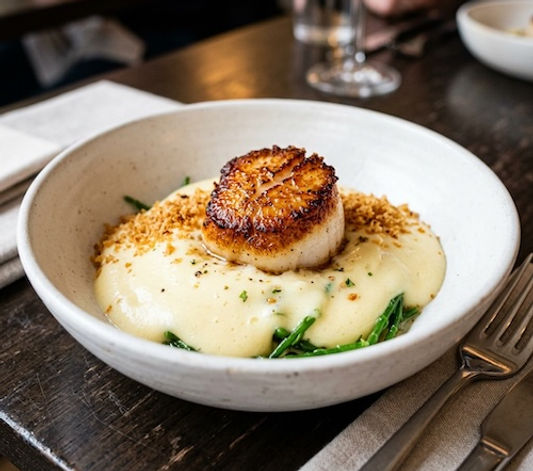 Cheesy Potato Foam with Seared Scallop
