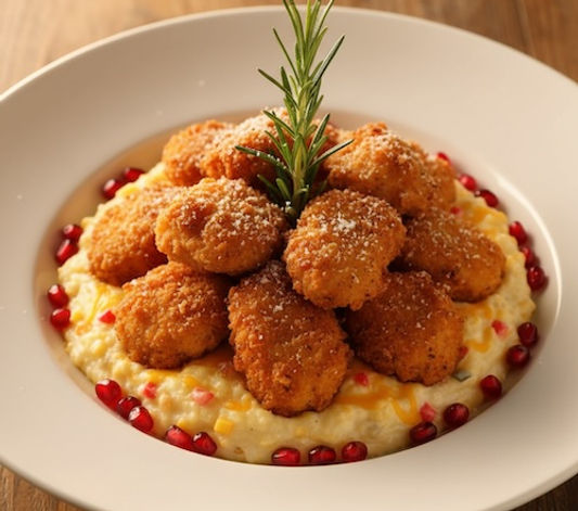 Buffed Chicken with Cheesy Rainbow Grits