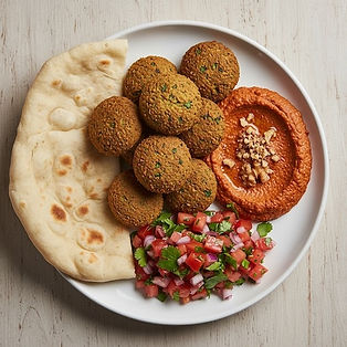 Falafel with Muhammara, Flatbread and Tomato Salad (Demo)