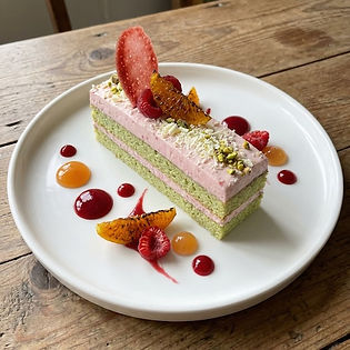 Pistachio Cake with Raspberry Cheesecake Cream