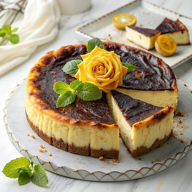Lime and Passion Fruit Basque Cheesecake with Mango