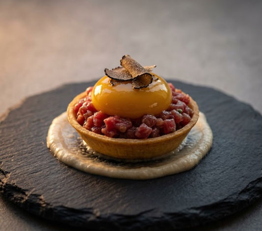 Beef Tartare Tart, Truffled Yolk