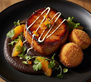 Ham with Mojo, Black Bean & Hush Puppies