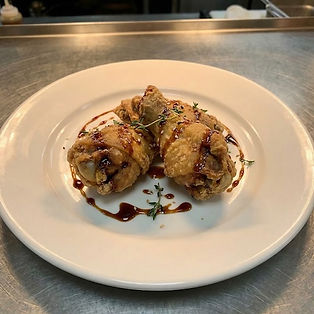 Chicken Wings Stuffed with a Thai Flavoured Pork Mince and a Soy Caramel Sauce