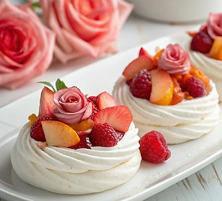 Raspberry and Peach Meringue Nests