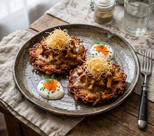 Sauerkraut Latkes & Chanterelles