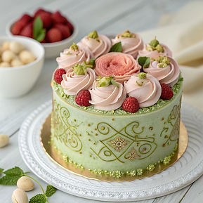 Pistachio Sandwich Cake with Lychee and Rose Buttercream