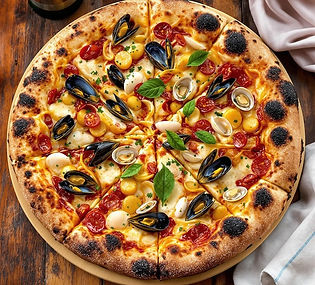 Napoletana Pizza with Fermented Parsley Paste, Mussels and Clams