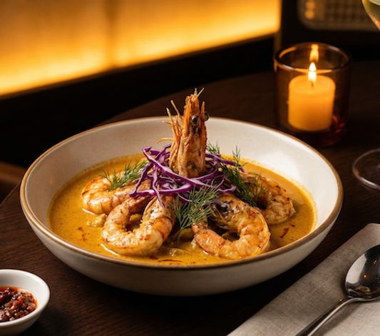Gunpowder Prawns in Laksa Broth