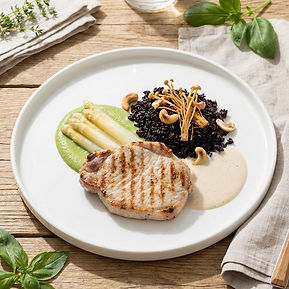 Grilled Pork Chop with Coconut Basil Puree