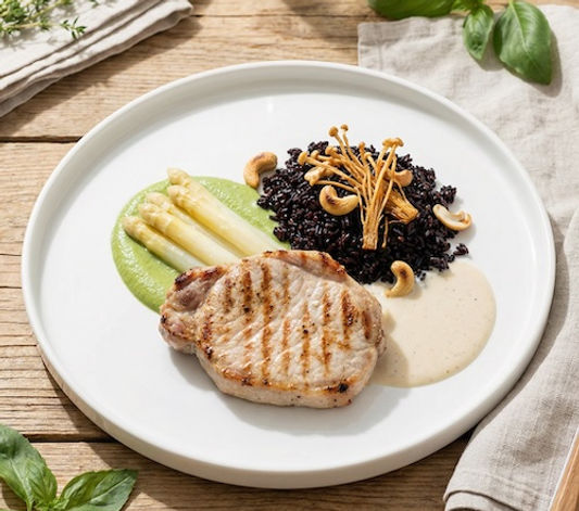 Grilled Pork Chop with Coconut Basil Puree