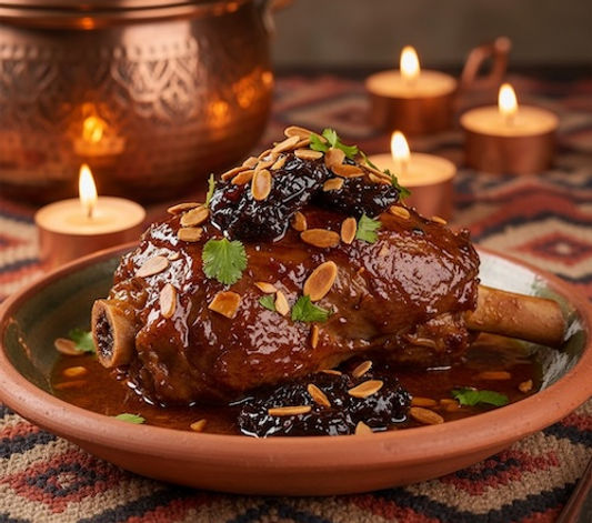 Moroccan-style braised lamb shank