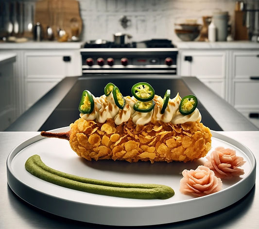 Corn Dog with Wasabi and Jalapeno Mayonnaise