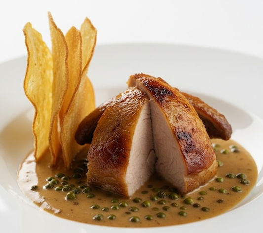 Roasted Poussin with Peppercorn Sauce