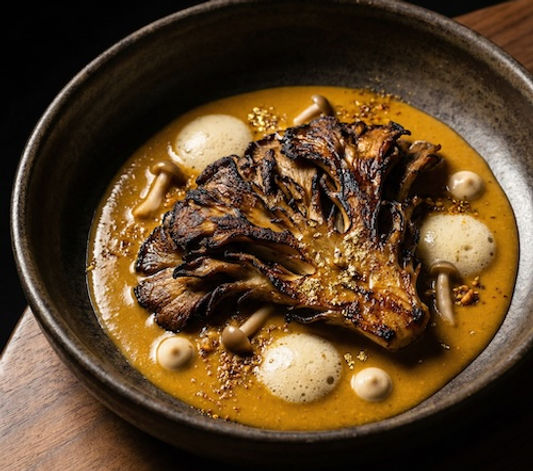 Coconut-smoked maitake, hazelnut satay