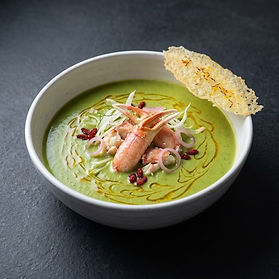 Pistachio Soup with Crab