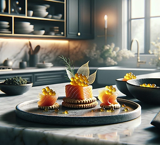 Salmon with caviar and Jackfruit