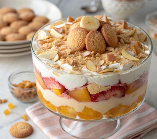 Peach Almond and Ginger Trifle