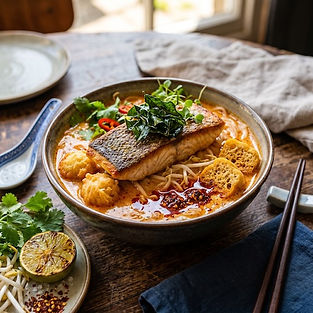 Laksa, Sea Bass & Prawn Balls