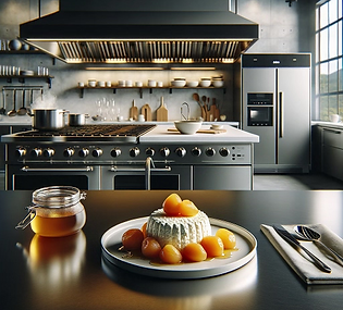Cottage cheese, poached apricots and glazed mead