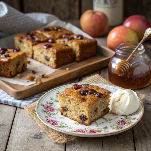Apple, Rum, Raisin and Date Traybake with Rum Syrup