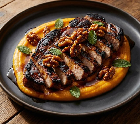 Glazed Pork with Butternut Squash Puree