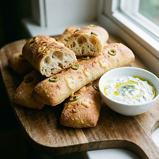 Cheese and Olive Ciabatta Breadsticks