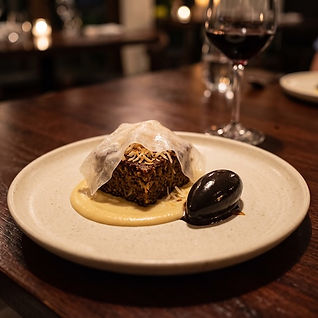 Root Vegetable Cake with Cassareep Ice Cream