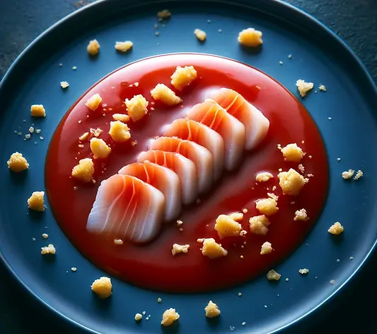 Lionfish Crudo, Guava Sauce, Gouda Crunch
