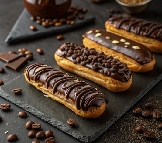 Coffee Eclairs with Dark Chocolate and Coffee