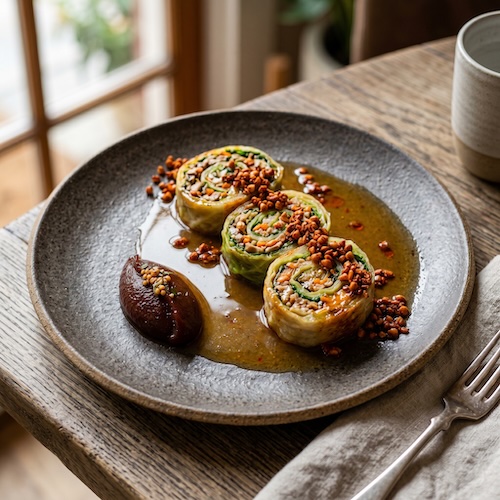 Stuffed Cabbage Lumpia, Paw Paw Ponzu