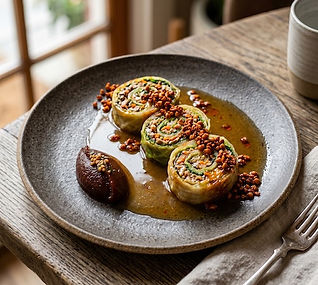 Stuffed Cabbage Lumpia, Paw Paw Ponzu