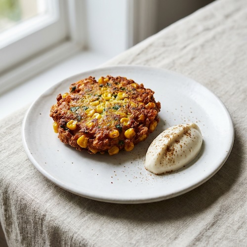 Courgette and Sweet Corn Fritter with Tamarind Yogurt