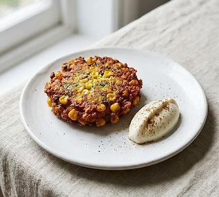 Courgette and Sweet Corn Fritter with Tamarind Yogurt