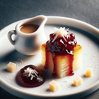 Potato Pave with Burnt Onion and Cherry Jam