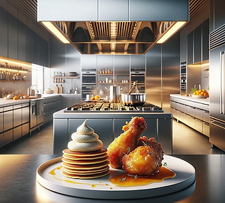 Hot, honey-fried chicken with orange pancakes