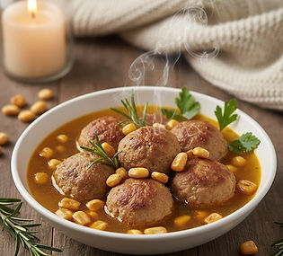 Turkey Meatball Soup with Corn Nuts